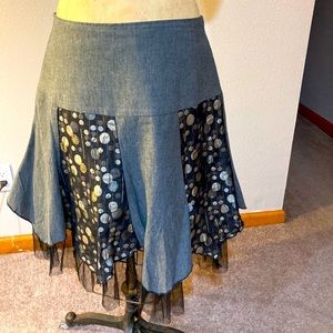 Low waist patchwork skirt w netting and liner